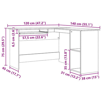 Käsityöläinen tammi kulmatyöpöytä Sictimiu 120x140x75cm (puinen)