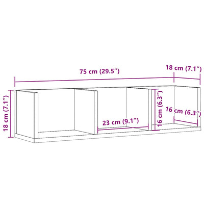 CD-seinähylly vanhaa puuta 75x18x18 cm lastulevy