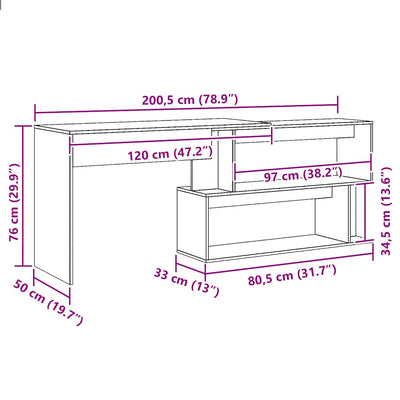 Käsityöläinen tammi kulmatyöpöytä Helviga 200,5x50x76cm (puinen)