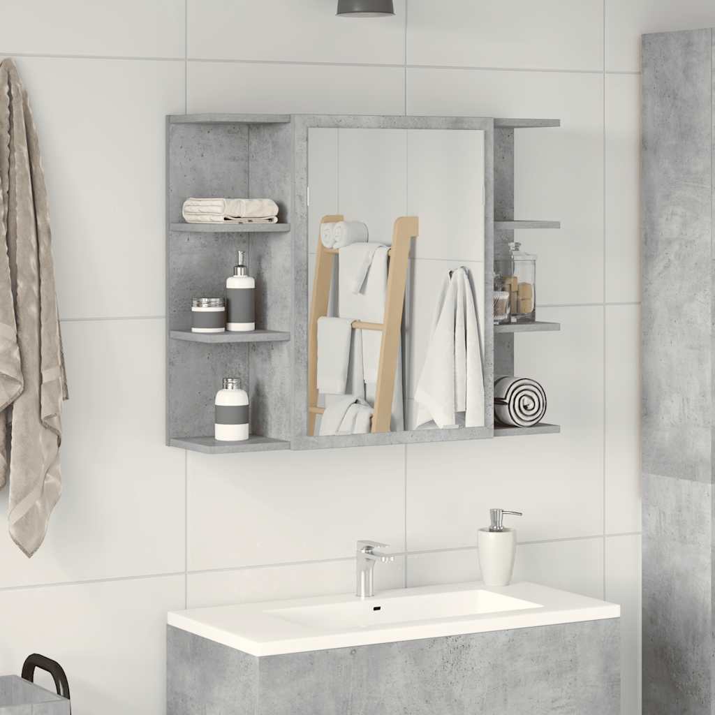 Betoninharmaa kylpyhuoneen peilikaappi Cadipe 80x20,5x64cm (lastulevy)