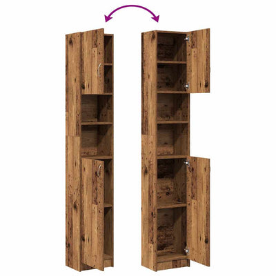 Kylpyhuonekaappi vanhaa puuta 32x25,5x190 cm lastulevy