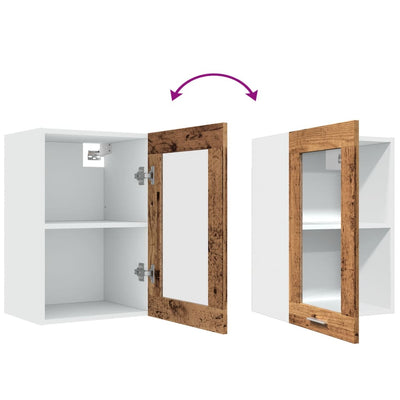 Vanha puu seinäkaappi lasilla Pompilas 40x31x60cm (lastulevy)