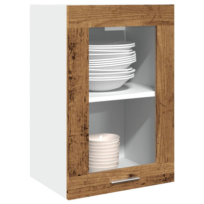 Vanha puu seinäkaappi lasilla Pompilas 40x31x60cm (lastulevy)