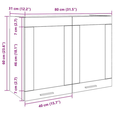 Riippuva lasikaappi Käsityöläinen tammi 80x31x60cm tekninen puu