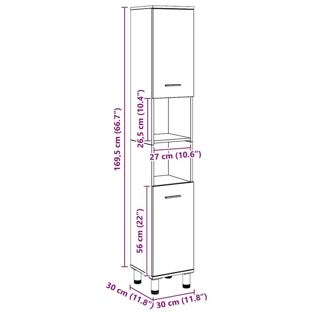 Artesaani tammi kylpyhuoneen kaappi Staji 30x30x179cm (puinen)