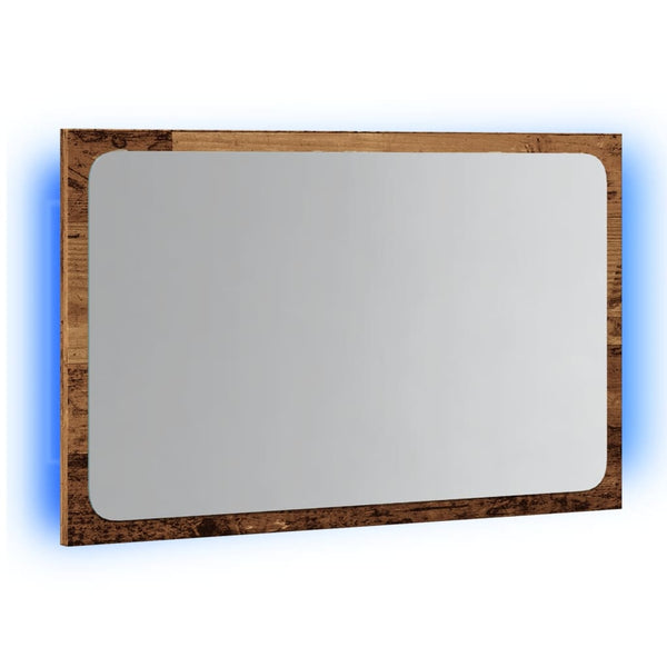 Kylpyhuoneen peili LED-valoilla vanha puu 60x8,5x38 cm