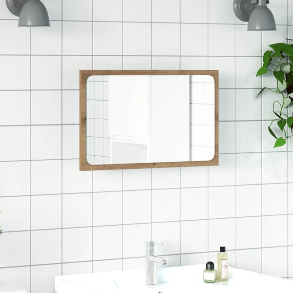Kylpyhuoneen peili LED-valoilla artesaani tammi 60x8,5x38 cm