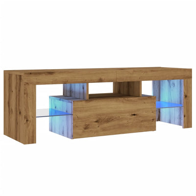 TV-kaappi LED-valoilla käsityöläinen tammi 120x36,5x40 cm