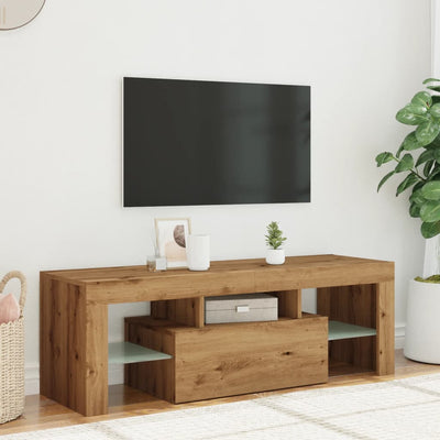 TV-kaappi LED-valoilla käsityöläinen tammi 120x36,5x40 cm
