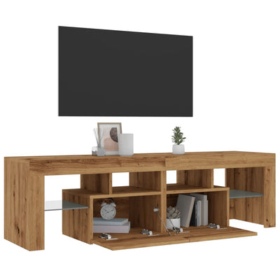 TV-kaappi LED-valoilla käsityöläinen tammi 140x36,5x40 cm