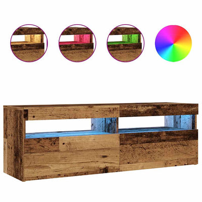 Vanha puu tv-kaappi led-valoilla Noela 120x35x40cm (teknillinen puu)