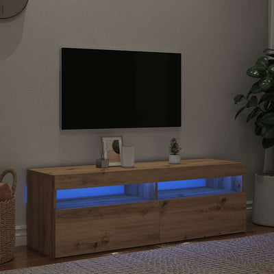 Käsityöläinen tammi tv-kaappi led-valoilla Noela 120x35x40cm