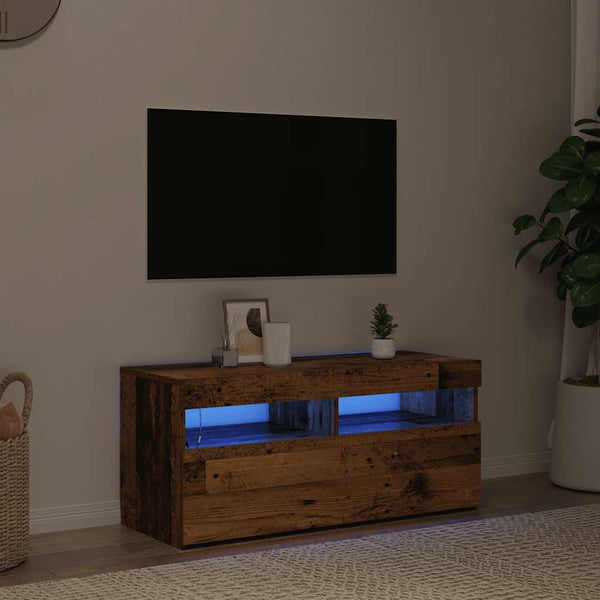 TV-kaappi LED-valoilla vanha puu 90x35x40 cm teknillinen puu