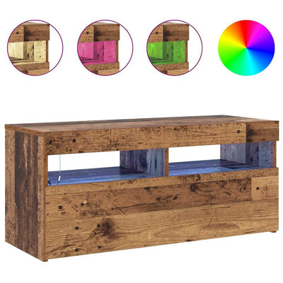 Vanha puu tv-kaappi led-valoilla Noela 90x35x40cm (teknillinen puu)