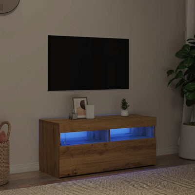 Käsityöläinen tammi tv-kaappi led-valoilla Noela 90x35x40cm