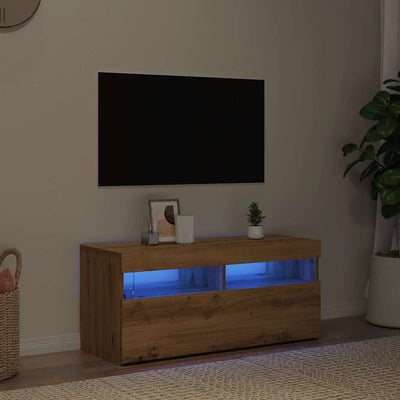 Käsityöläinen tammi tv-kaappi led-valoilla Noela 90x35x40cm
