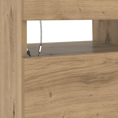 Käsityöläinen tammi tv-kaappi led-valoilla Noela 90x35x40cm