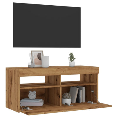 TV-kaappi LED-valoilla käsityöläinen tammi 90x35x40 cm