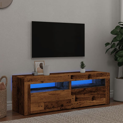 TV-kaappi LED-valoilla vanha puu 120x35x40 cm teknillinen puu