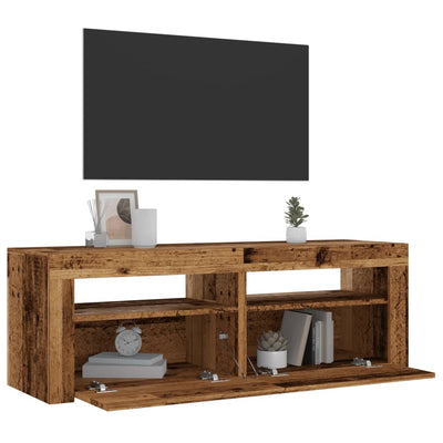 TV-kaappi LED-valoilla vanha puu 120x35x40 cm teknillinen puu