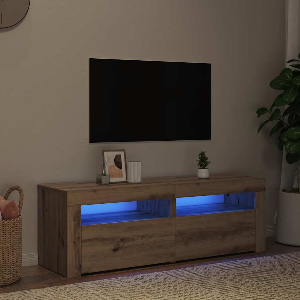 Käsityöläinen tammi tv-kaappi led-valoilla Athema 120x35x40cm