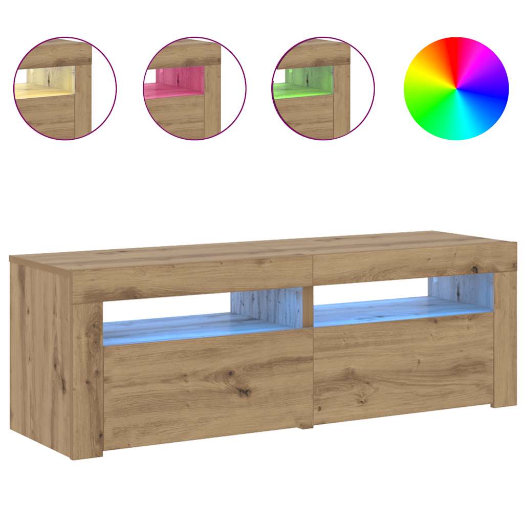 Käsityöläinen tammi tv-kaappi led-valoilla Athema 120x35x40cm