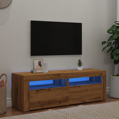 TV-kaappi LED-valoilla käsityöläinen tammi 120x35x40 cm
