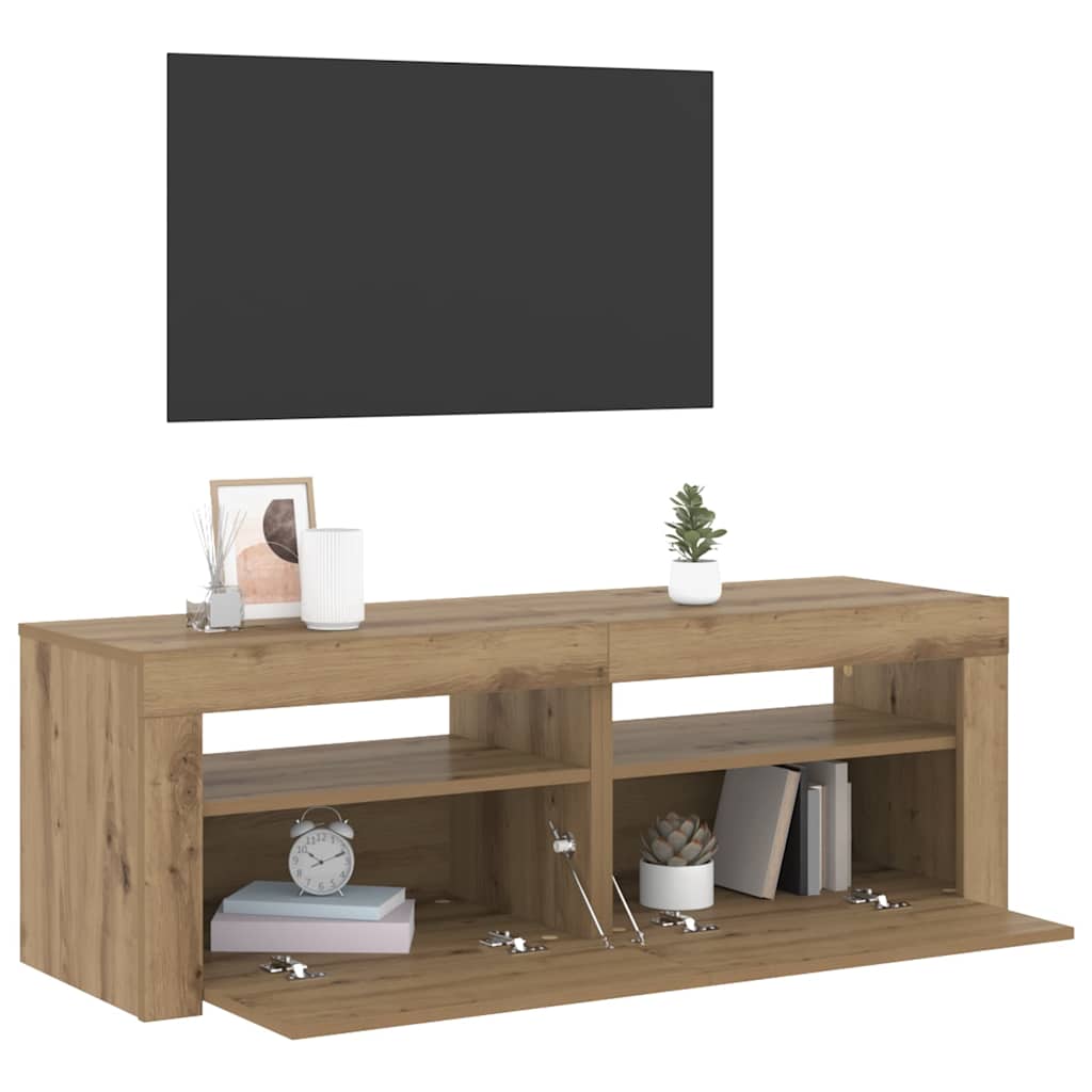 Käsityöläinen tammi tv-kaappi led-valoilla Athema 120x35x40cm