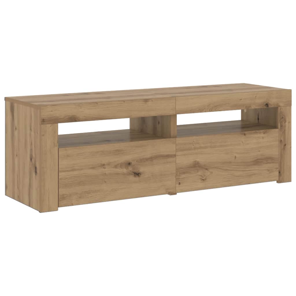 Käsityöläinen tammi tv-kaappi led-valoilla Athema 120x35x40cm