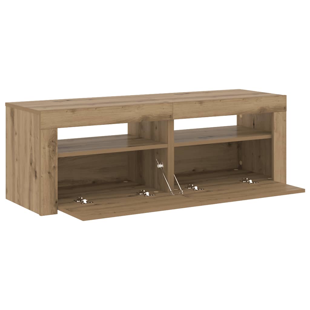 Käsityöläinen tammi tv-kaappi led-valoilla Athema 120x35x40cm