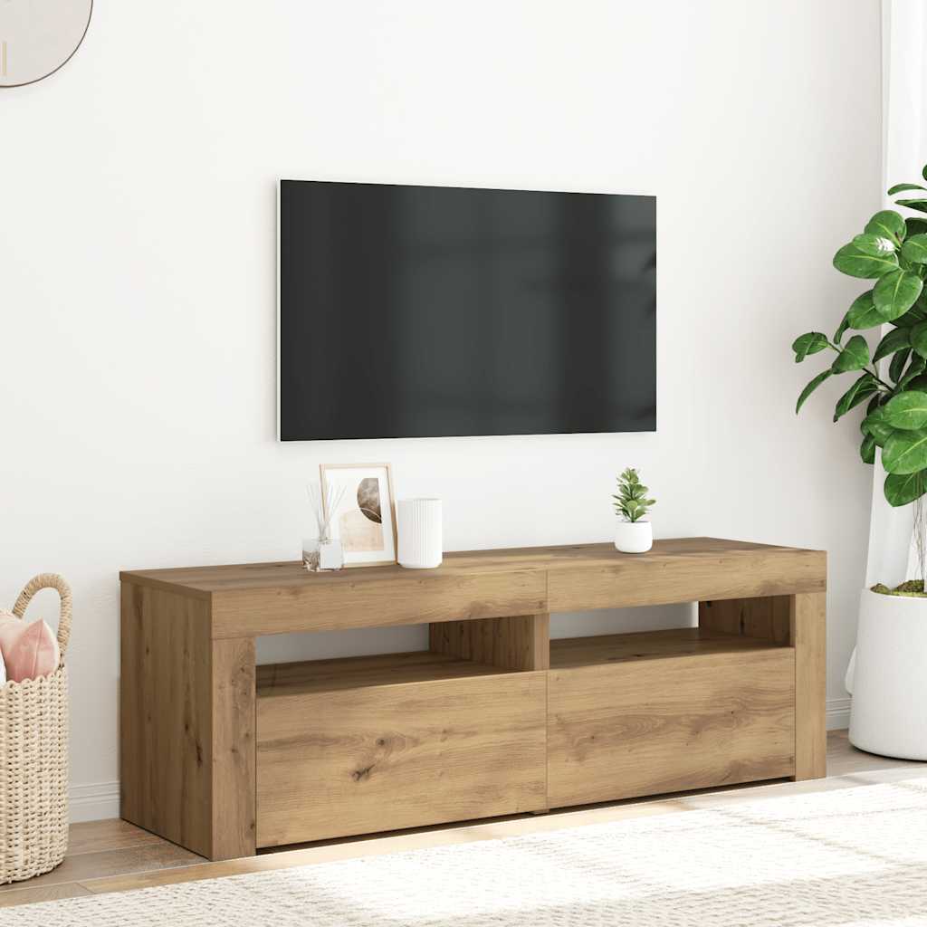 Käsityöläinen tammi tv-kaappi led-valoilla Athema 120x35x40cm