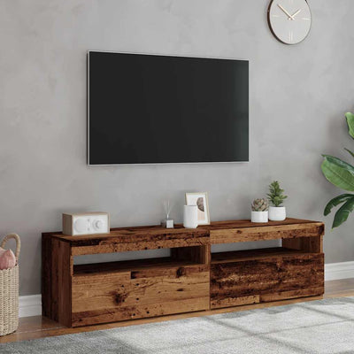 2-osainen TV-kaappisarja LED-valoilla Vanhaa puutavaraa