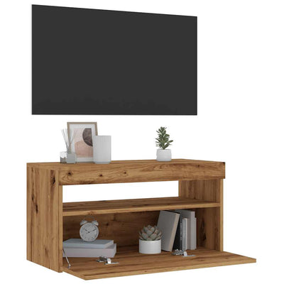 TV-kaappi LED-valoilla käsityöläinen tammi 75x35x40 cm