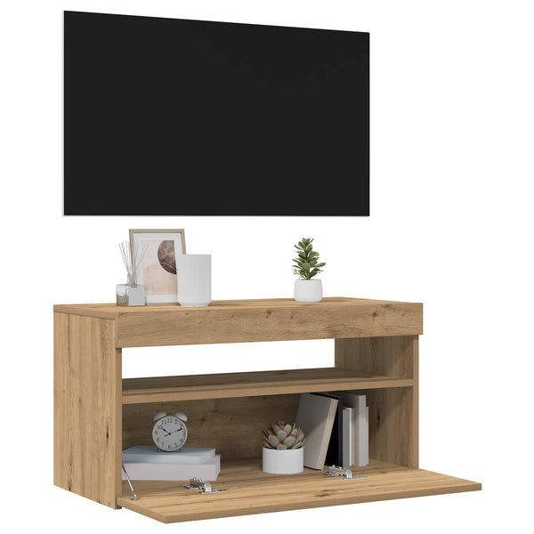 TV-kaappi LED-valoilla käsityöläinen tammi 75x35x40 cm