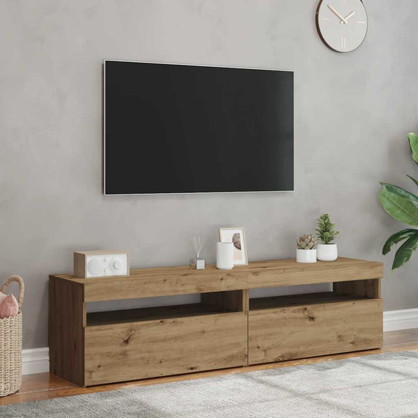 2-osainen TV-kaappisarja LED-valoilla käsityöläinen tammi