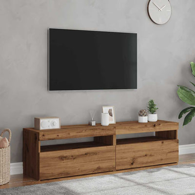 2-osainen TV-kaappisarja LED-valoilla käsityöläinen tammi