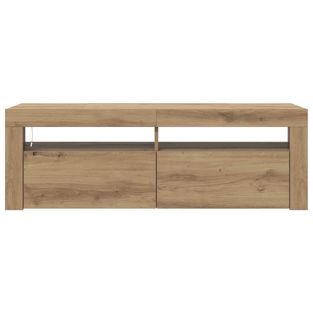 Käsityöläinen tammi tv-kaappi led-valoilla Nunut 120x35x40cm