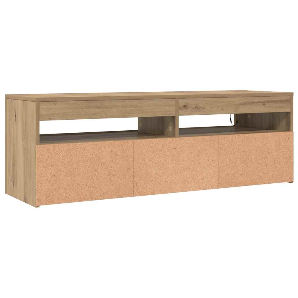 Käsityöläinen tammi tv-kaappi led-valoilla Nunut 120x35x40cm