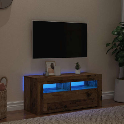 Vanha puu tv-kaappi led-valoilla Sanaa 90x35x40cm (teknillinen puu)