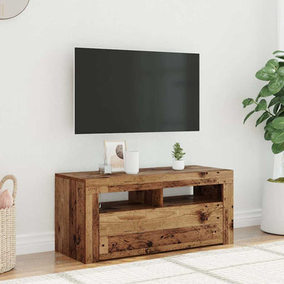 Vanha puu tv-kaappi led-valoilla Sanaa 90x35x40cm (teknillinen puu)