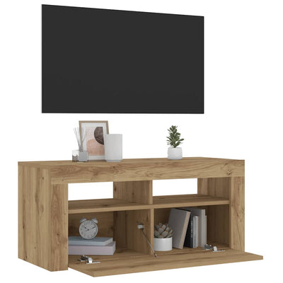 TV-kaappi LED-valoilla käsityöläinen tammi 90x35x40 cm