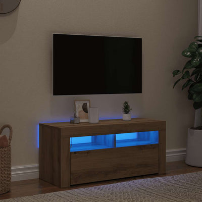 Käsityöläinen tammi tv-kaappi led-valoilla Sanaa 90x35x40cm