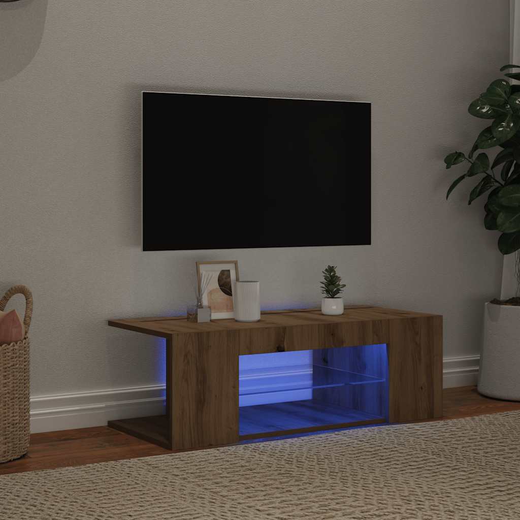 Käsityöläinen tammi tv-kaappi led-valoilla Jair 90x39x30cm