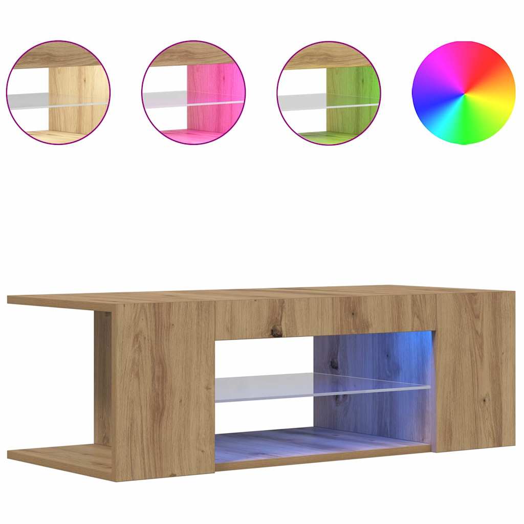 Käsityöläinen tammi tv-kaappi led-valoilla Jair 90x39x30cm