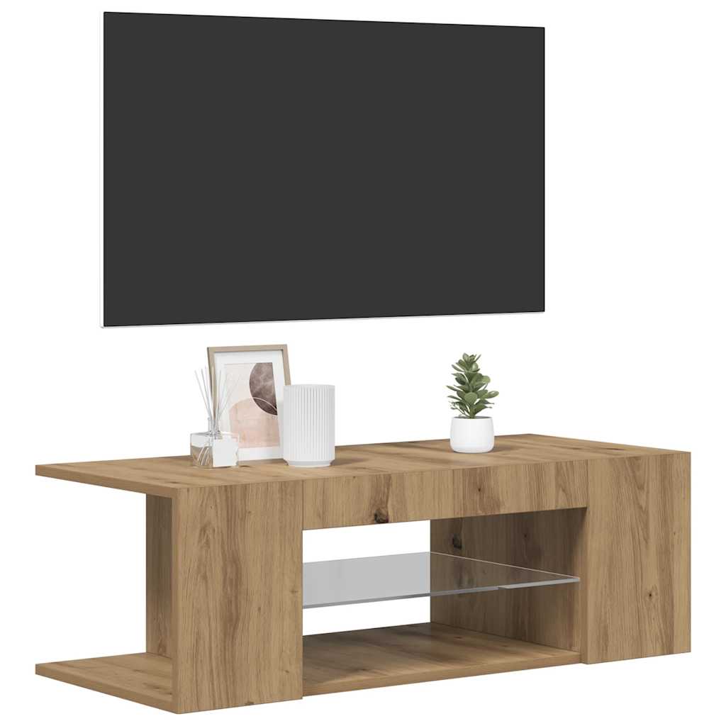 Käsityöläinen tammi tv-kaappi led-valoilla Jair 90x39x30cm