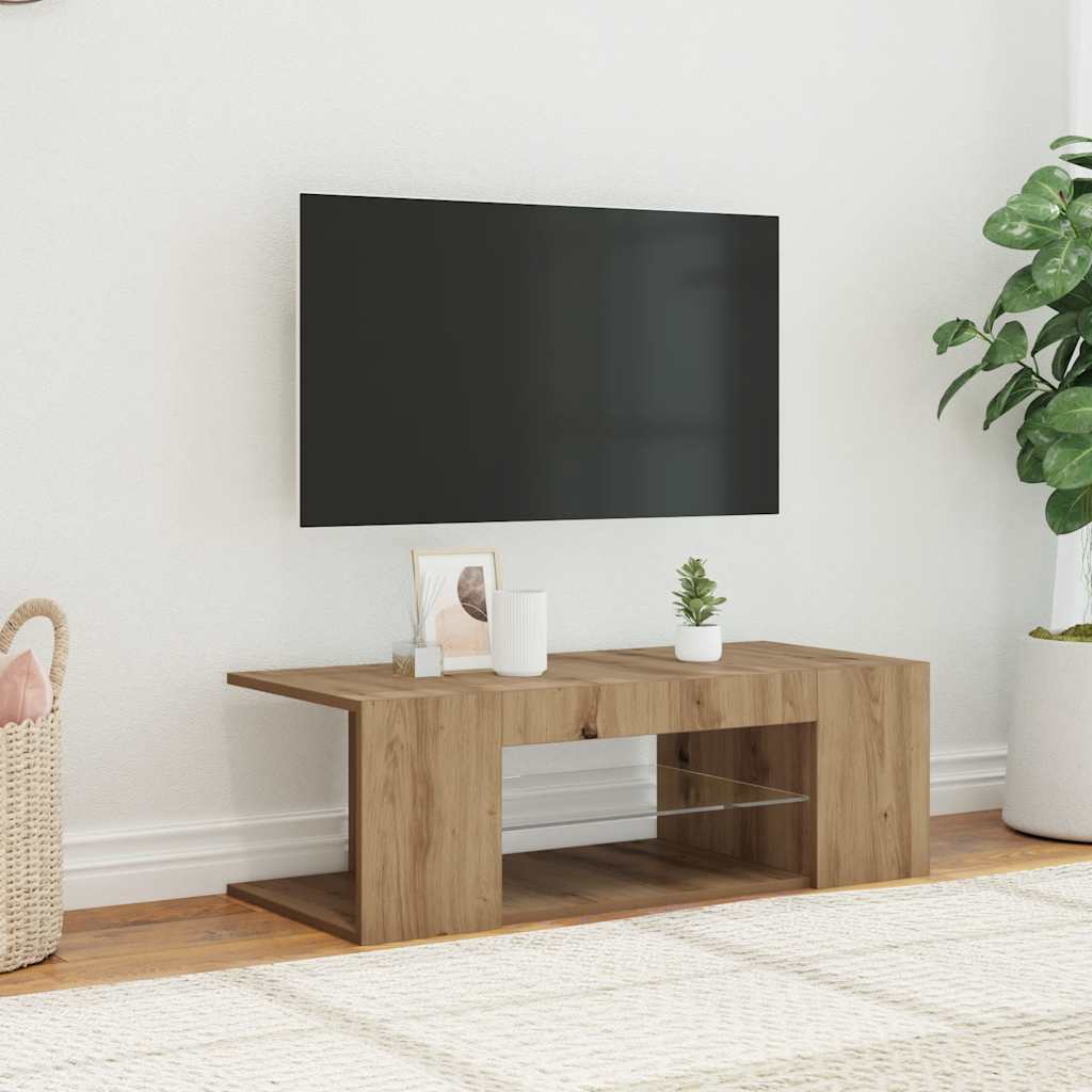 Käsityöläinen tammi tv-kaappi led-valoilla Jair 90x39x30cm