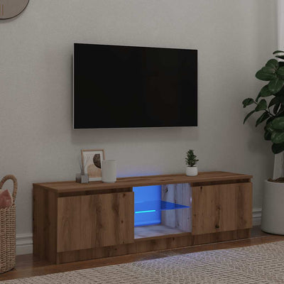 Käsityöläinen tammi tv-kaappi led-valoilla Dondos 120x30x36cm