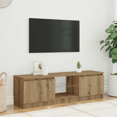 TV-kaappi LED-valoilla käsityöläinen tammi tekninen puu