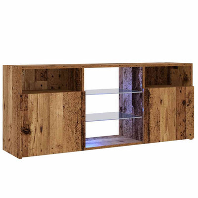 TV-kaappi LED-valoilla vanha puu 120x30x50 cm teknillinen puu