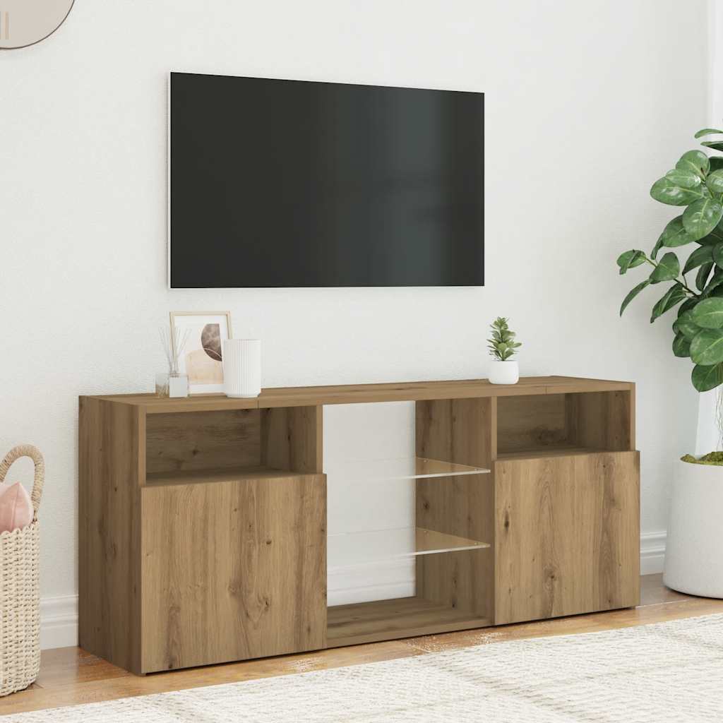 Käsityöläinen tammi tv-kaappi led-valoilla Zornia 120x30x50cm